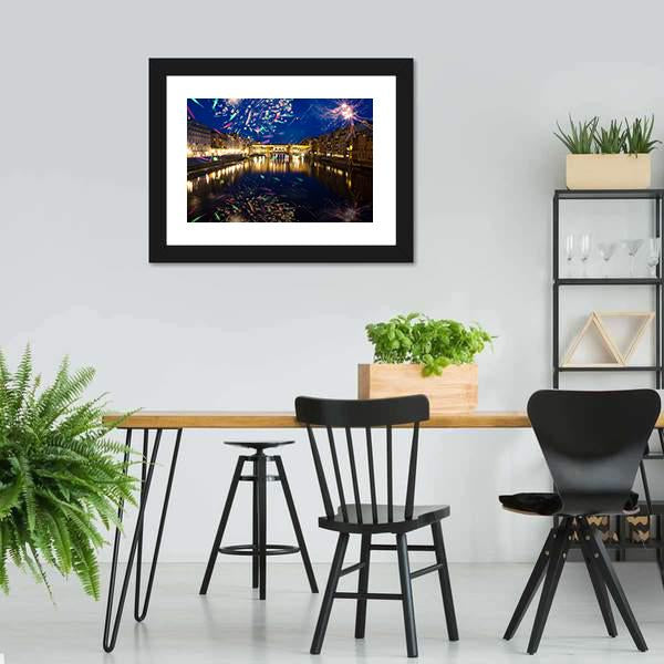 Fireworks On River Arno Canvas Wall Art-3 Horizontal-Gallery Wrap-25" x 16"-Tiaracle
