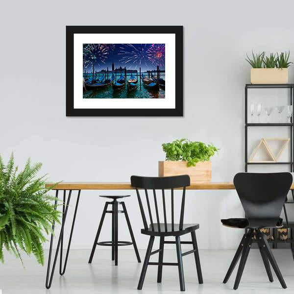 Fireworks Over Canal Canvas Wall Art-3 Horizontal-Gallery Wrap-25" x 16"-Tiaracle