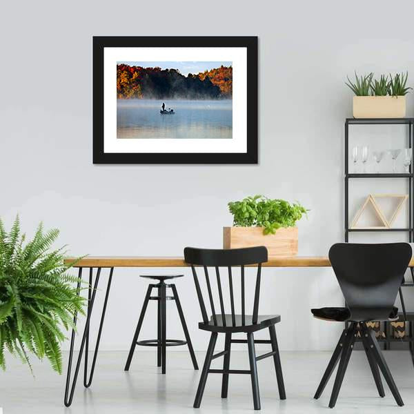 Fisherman In Foggy Morning Canvas Wall Art-3 Horizontal-Gallery Wrap-25" x 16"-Tiaracle