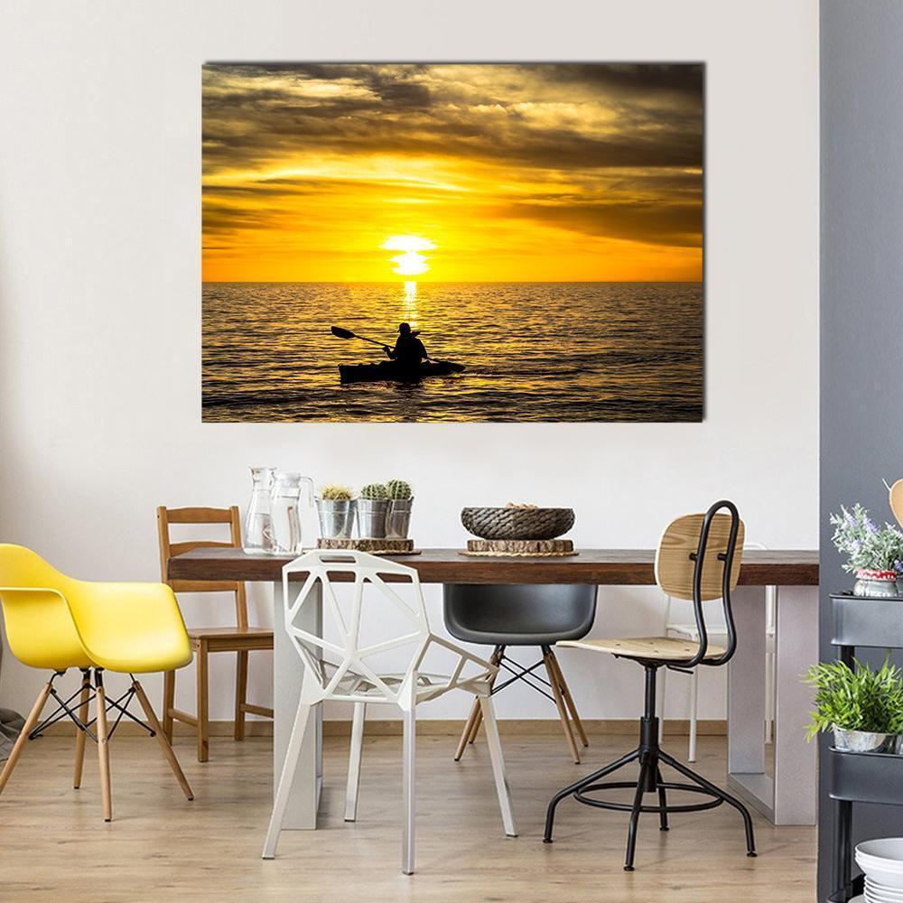 Fisherman In Kayak Canvas Wall Art-1 Piece-Gallery Wrap-48" x 32"-Tiaracle