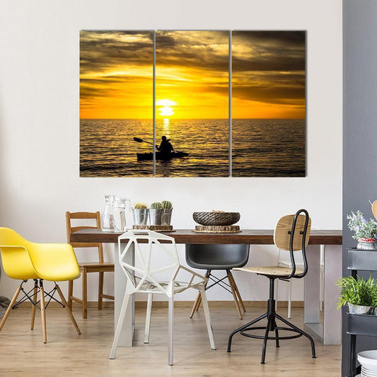 Fisherman In Kayak Canvas Wall Art-3 Horizontal-Gallery Wrap-37" x 24"-Tiaracle