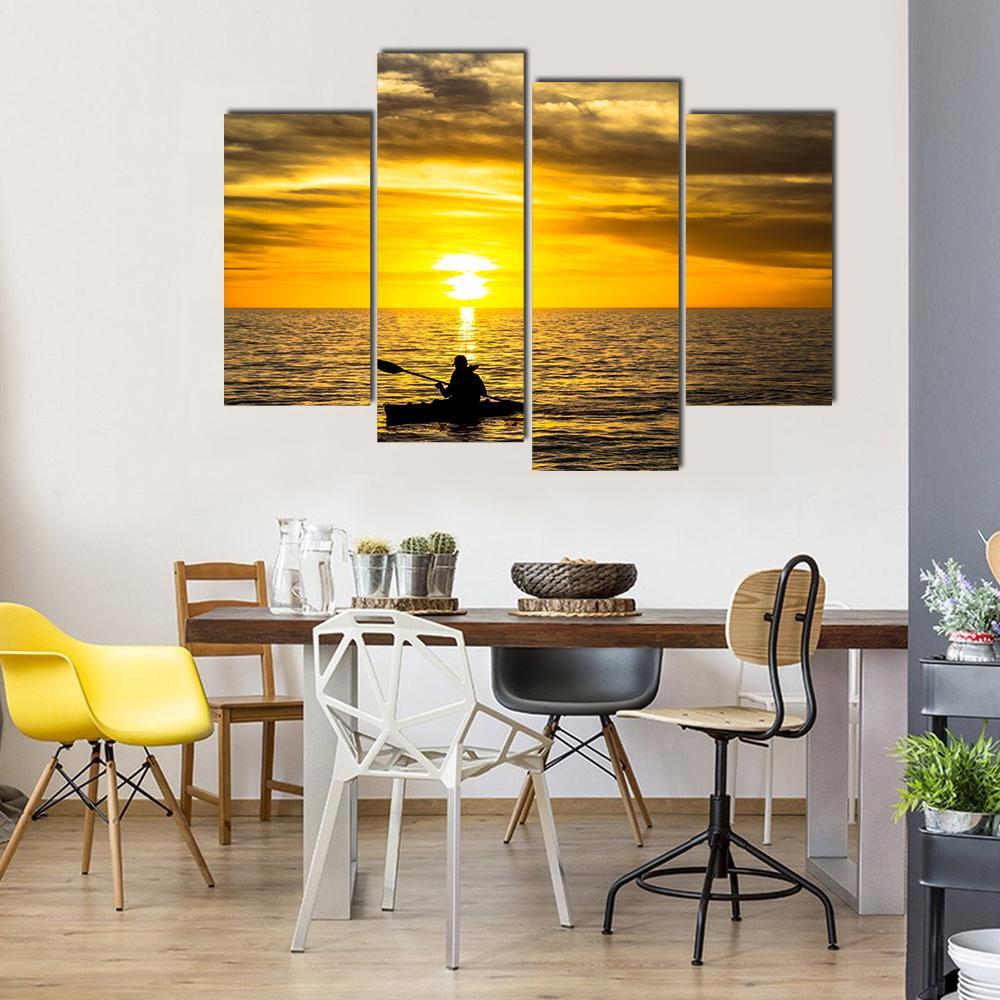 Fisherman In Kayak Canvas Wall Art-4 Pop-Gallery Wrap-50" x 32"-Tiaracle