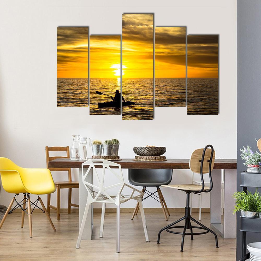 Fisherman In Kayak Canvas Wall Art-5 Pop-Gallery Wrap-47" x 32"-Tiaracle