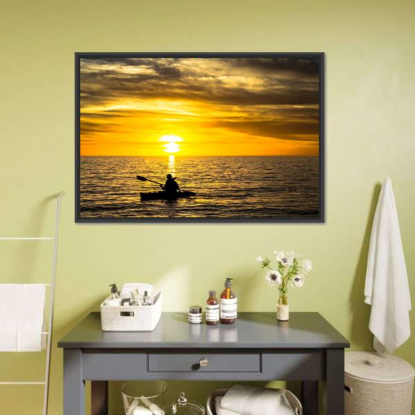 Fisherman In Kayak Canvas Wall Art-1 Piece-Floating Frame-24" x 16"-Tiaracle