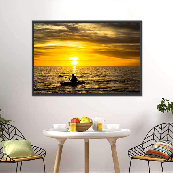 Fisherman In Kayak Canvas Wall Art-3 Horizontal-Gallery Wrap-25" x 16"-Tiaracle