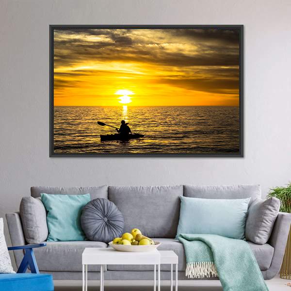 Fisherman In Kayak Canvas Wall Art-3 Horizontal-Gallery Wrap-25" x 16"-Tiaracle