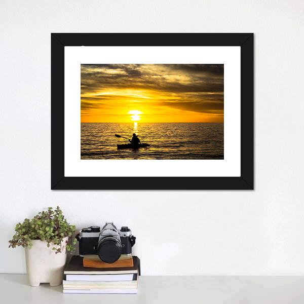 Fisherman In Kayak Canvas Wall Art-1 Piece-Framed Print-20" x 16"-Tiaracle