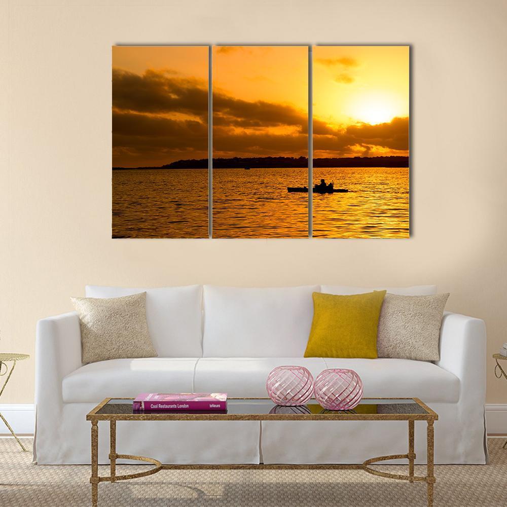 Fisherman Silhouette Canvas Wall Art-3 Horizontal-Gallery Wrap-37" x 24"-Tiaracle