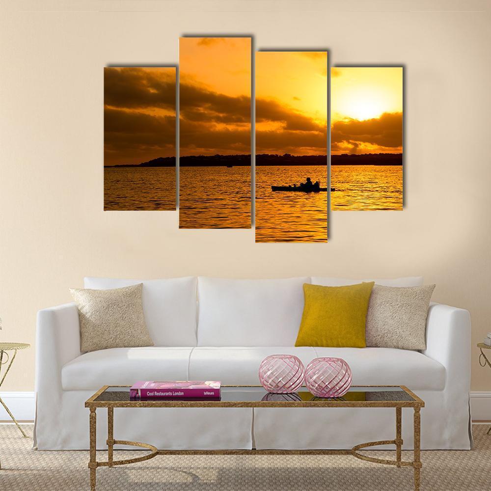 Fisherman Silhouette Canvas Wall Art-4 Pop-Gallery Wrap-50" x 32"-Tiaracle