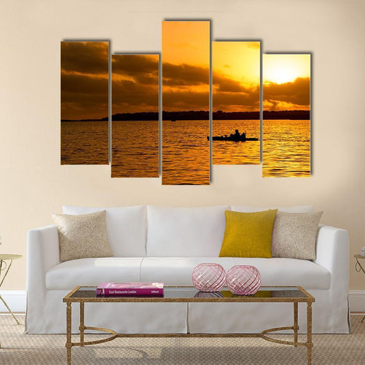 Fisherman Silhouette Canvas Wall Art-5 Pop-Gallery Wrap-47" x 32"-Tiaracle