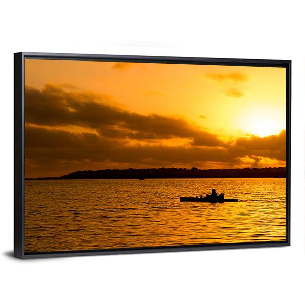 Fisherman Silhouette Canvas Wall Art-3 Horizontal-Gallery Wrap-25" x 16"-Tiaracle