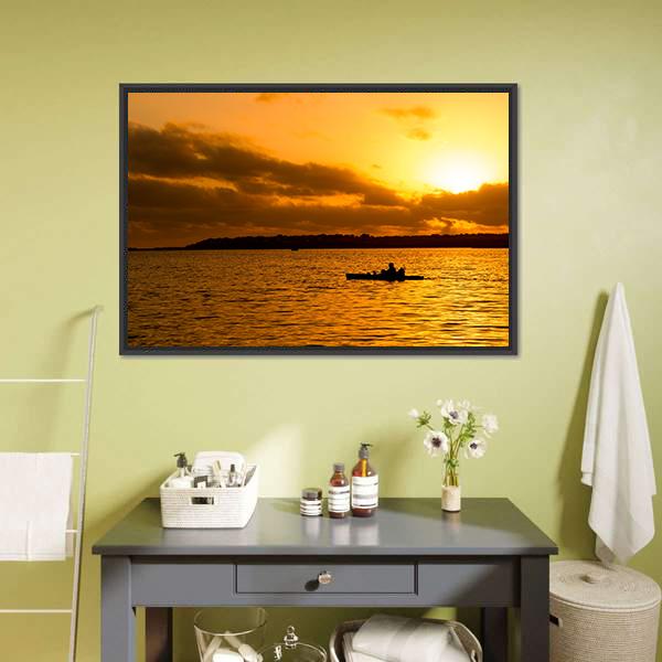 Fisherman Silhouette Canvas Wall Art-1 Piece-Floating Frame-24" x 16"-Tiaracle