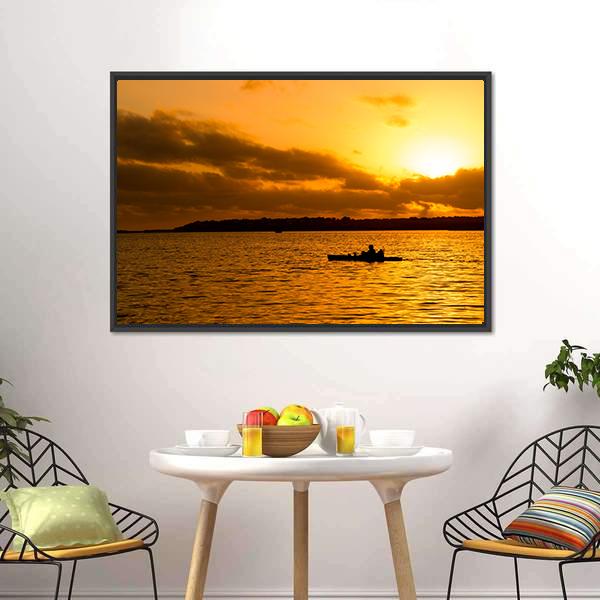 Fisherman Silhouette Canvas Wall Art-3 Horizontal-Gallery Wrap-25" x 16"-Tiaracle