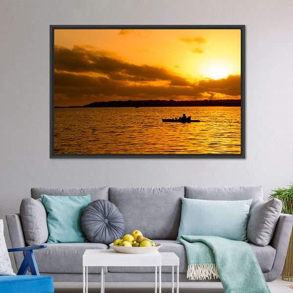 Fisherman Silhouette Canvas Wall Art-3 Horizontal-Gallery Wrap-25" x 16"-Tiaracle