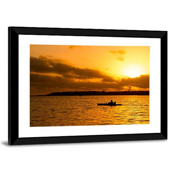 Fisherman Silhouette Canvas Wall Art-3 Horizontal-Gallery Wrap-25" x 16"-Tiaracle