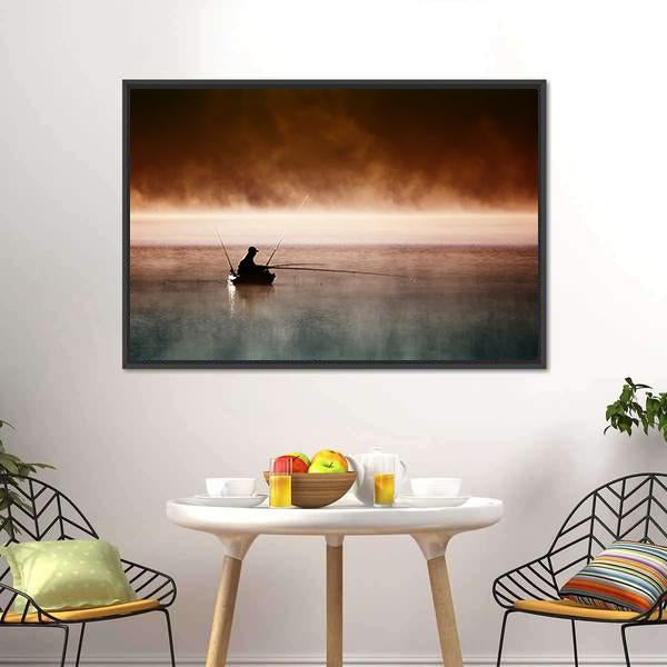 Fisherman Sits In Boat Canvas Wall Art-3 Horizontal-Gallery Wrap-25" x 16"-Tiaracle