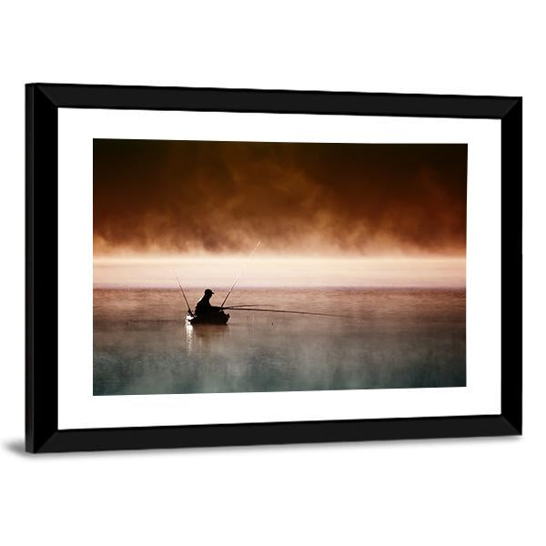 Fisherman Sits In Boat Canvas Wall Art-3 Horizontal-Gallery Wrap-25" x 16"-Tiaracle