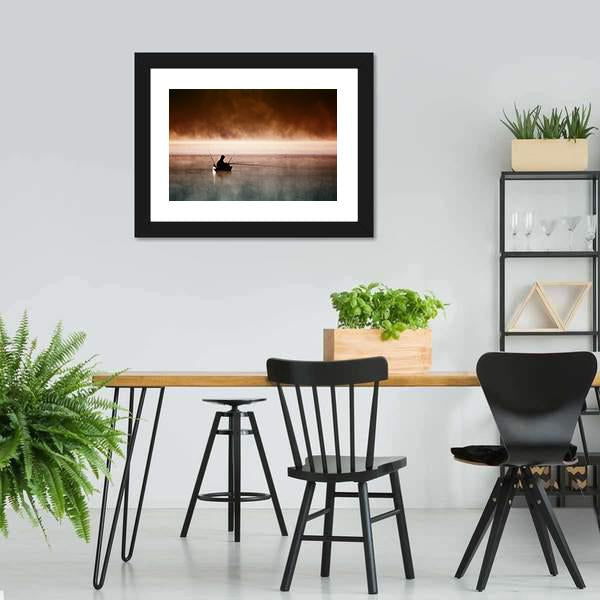 Fisherman Sits In Boat Canvas Wall Art-3 Horizontal-Gallery Wrap-25" x 16"-Tiaracle