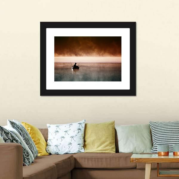 Fisherman Sits In Boat Canvas Wall Art-3 Horizontal-Gallery Wrap-25" x 16"-Tiaracle