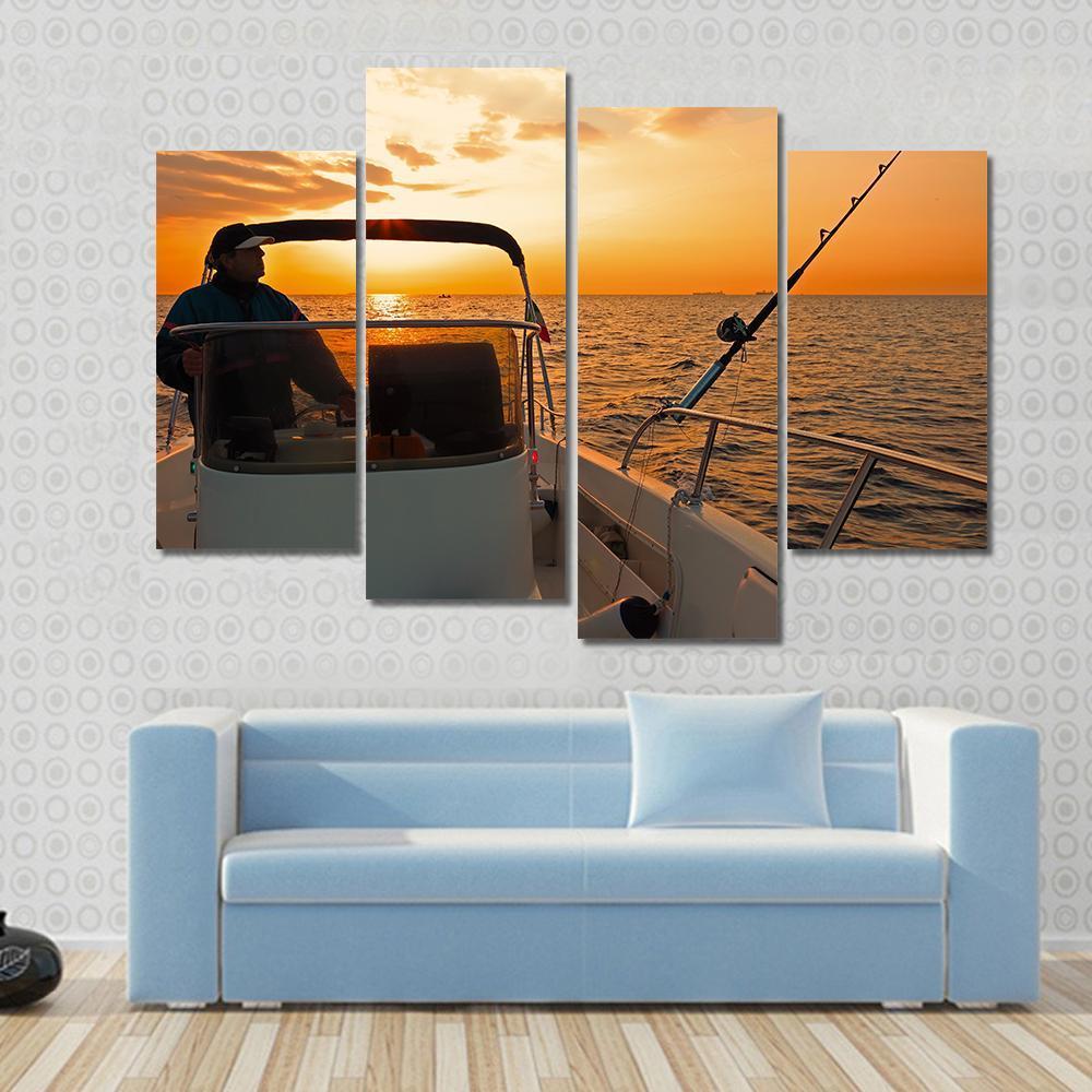 Fisherman With Boat In Ocean Canvas Wall Art-4 Pop-Gallery Wrap-50" x 32"-Tiaracle