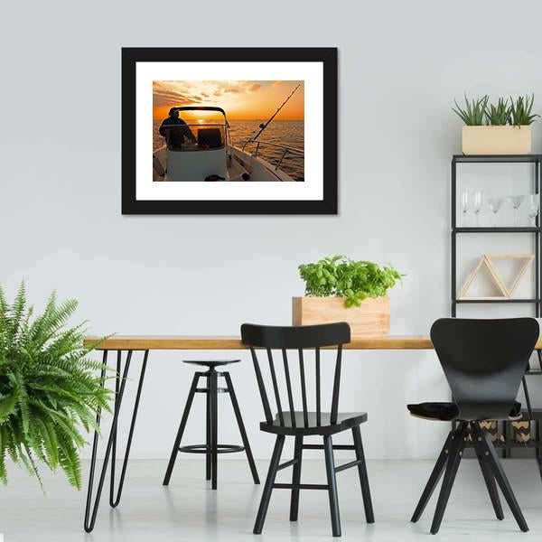 Fisherman With Boat In Ocean Canvas Wall Art-3 Horizontal-Gallery Wrap-25" x 16"-Tiaracle