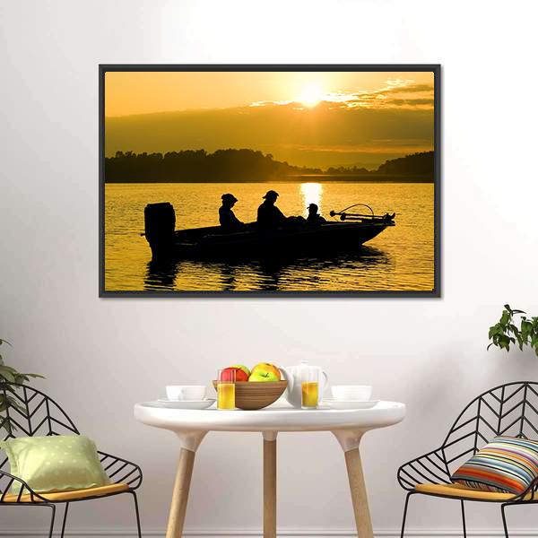 Fishermen Boating Silhouette Canvas Wall Art-3 Horizontal-Gallery Wrap-25" x 16"-Tiaracle