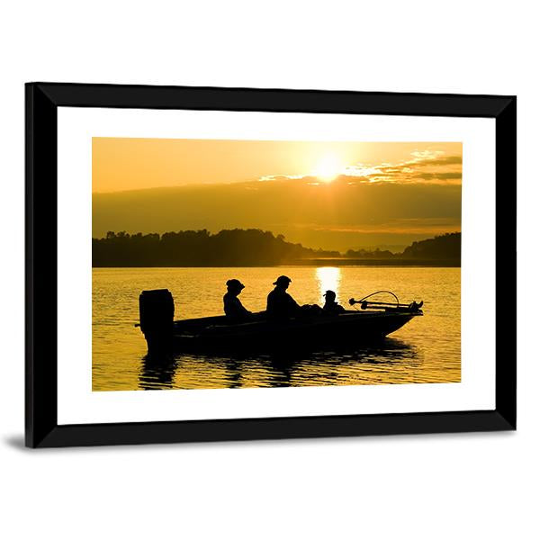 Fishermen Boating Silhouette Canvas Wall Art-3 Horizontal-Gallery Wrap-25" x 16"-Tiaracle