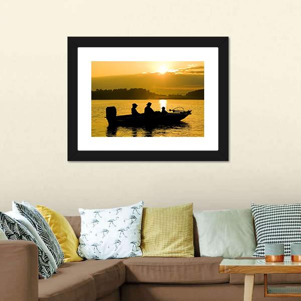 Fishermen Boating Silhouette Canvas Wall Art-3 Horizontal-Gallery Wrap-25" x 16"-Tiaracle