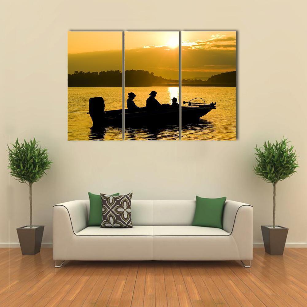 Fishermen Boating Silhouette Canvas Wall Art-3 Horizontal-Gallery Wrap-37" x 24"-Tiaracle