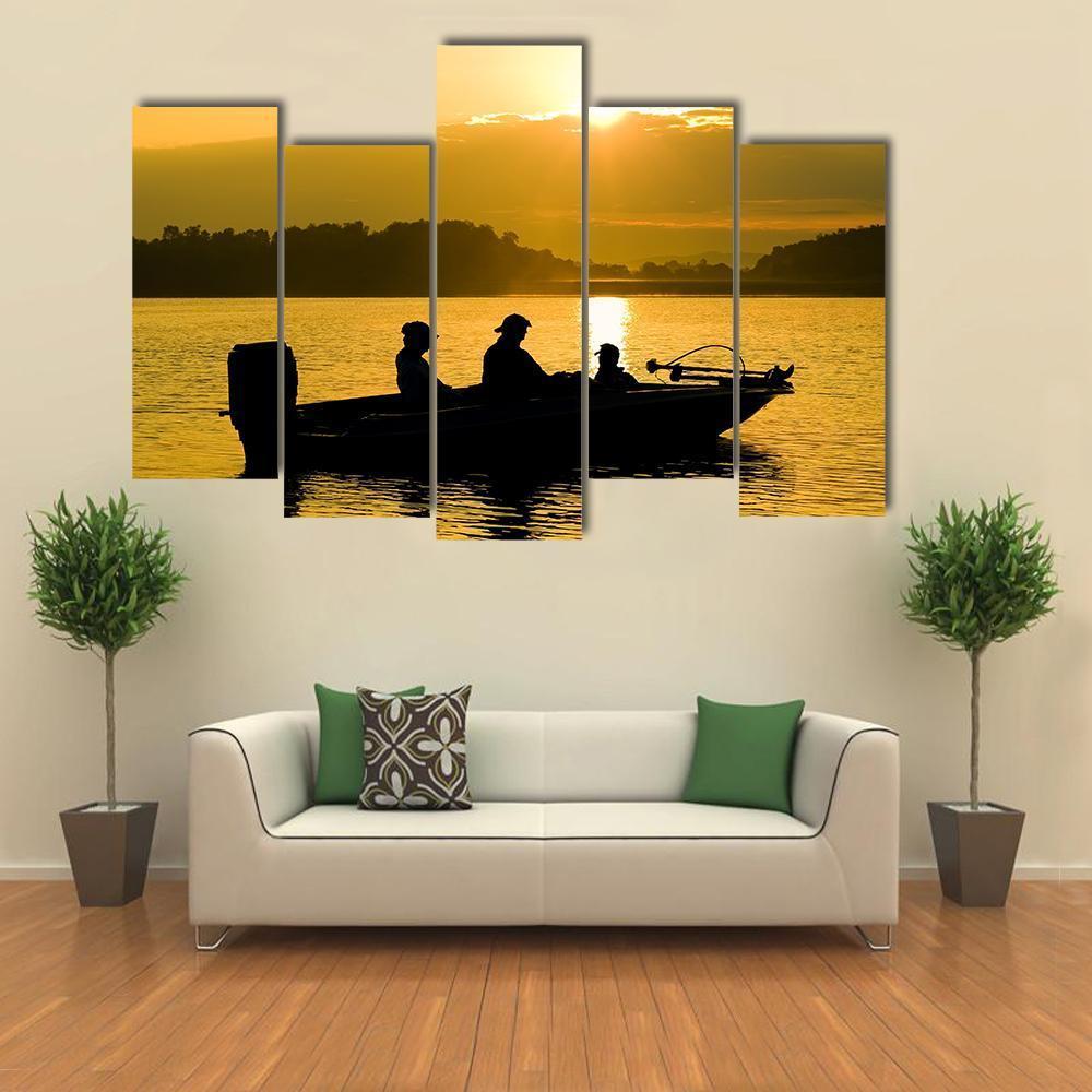 Fishermen Boating Silhouette Canvas Wall Art-5 Pop-Gallery Wrap-47" x 32"-Tiaracle
