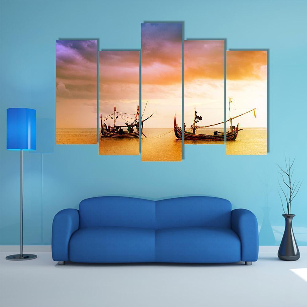 Fishing Boats On Beach Canvas Wall Art-5 Pop-Gallery Wrap-47" x 32"-Tiaracle