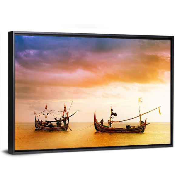 Fishing Boats On Beach Canvas Wall Art-3 Horizontal-Gallery Wrap-25" x 16"-Tiaracle
