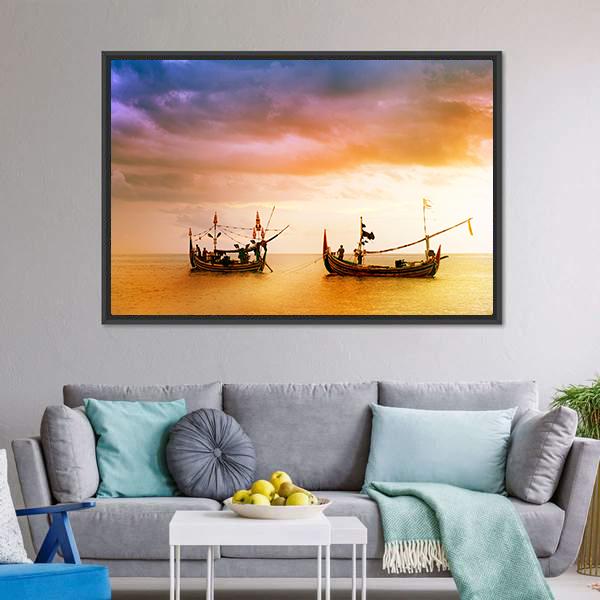 Fishing Boats On Beach Canvas Wall Art-3 Horizontal-Gallery Wrap-25" x 16"-Tiaracle