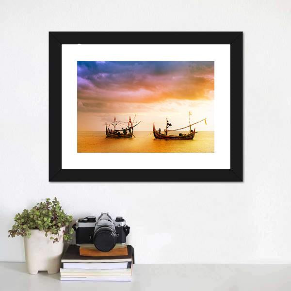 Fishing Boats On Beach Canvas Wall Art-1 Piece-Framed Print-20" x 16"-Tiaracle
