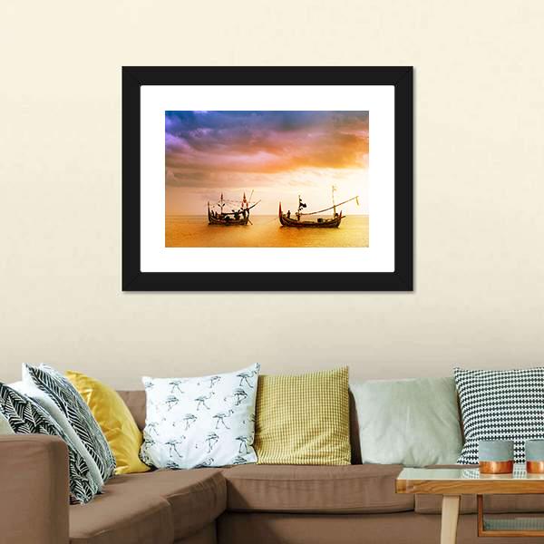 Fishing Boats On Beach Canvas Wall Art-3 Horizontal-Gallery Wrap-25" x 16"-Tiaracle