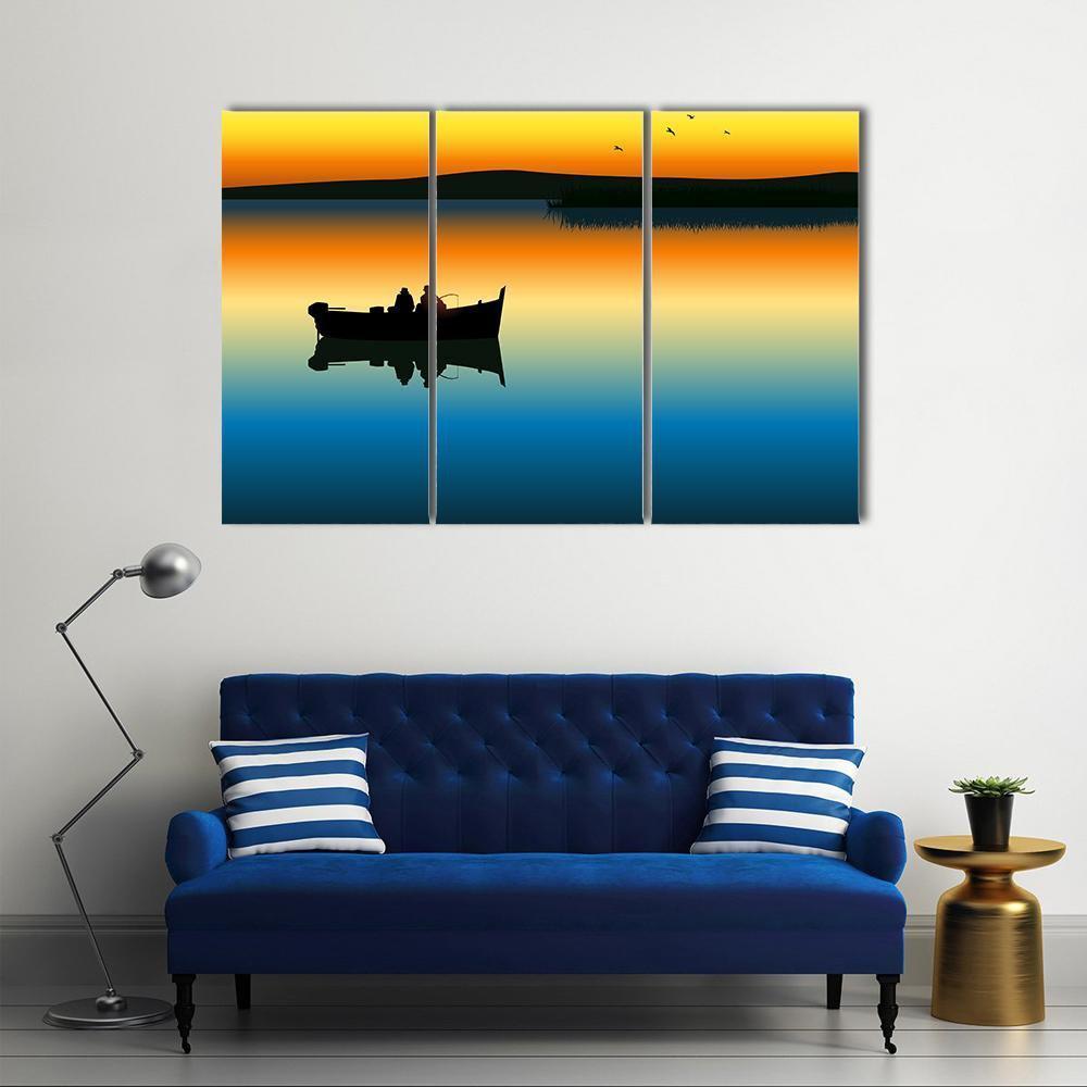 Fishing On Tranquil Lake Canvas Wall Art-3 Horizontal-Gallery Wrap-37" x 24"-Tiaracle