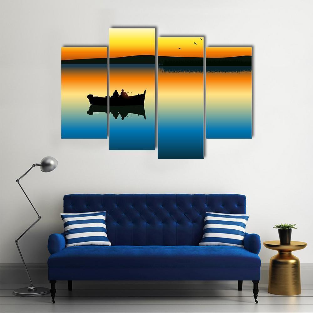Fishing On Tranquil Lake Canvas Wall Art-4 Pop-Gallery Wrap-50" x 32"-Tiaracle