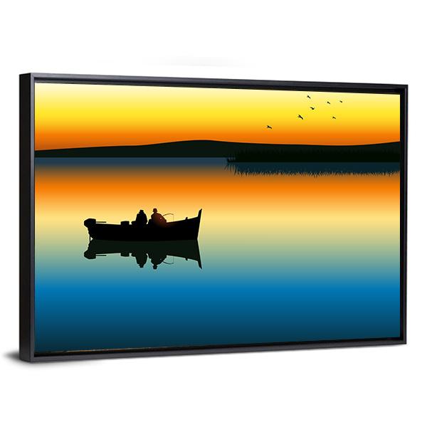 Fishing On Tranquil Lake Canvas Wall Art-3 Horizontal-Gallery Wrap-25" x 16"-Tiaracle