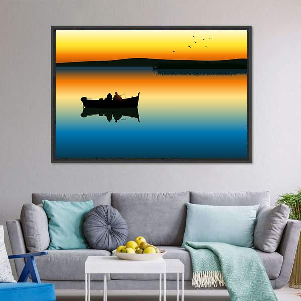 Fishing On Tranquil Lake Canvas Wall Art-3 Horizontal-Gallery Wrap-25" x 16"-Tiaracle