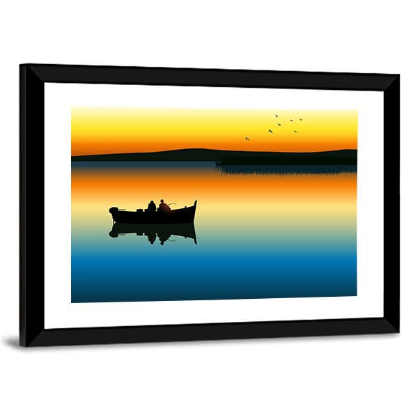 Fishing On Tranquil Lake Canvas Wall Art-3 Horizontal-Gallery Wrap-25" x 16"-Tiaracle