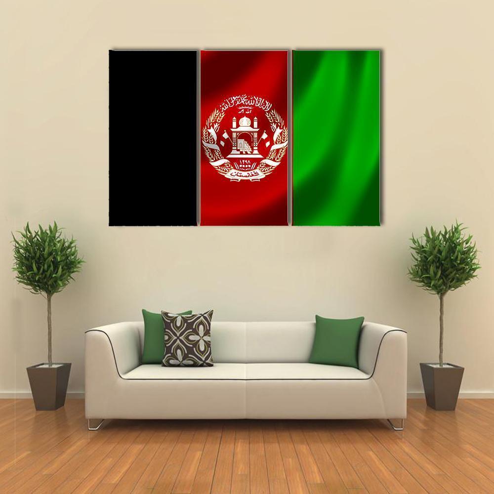 Flag Of Afghanistan Canvas Wall Art-3 Horizontal-Gallery Wrap-37" x 24"-Tiaracle