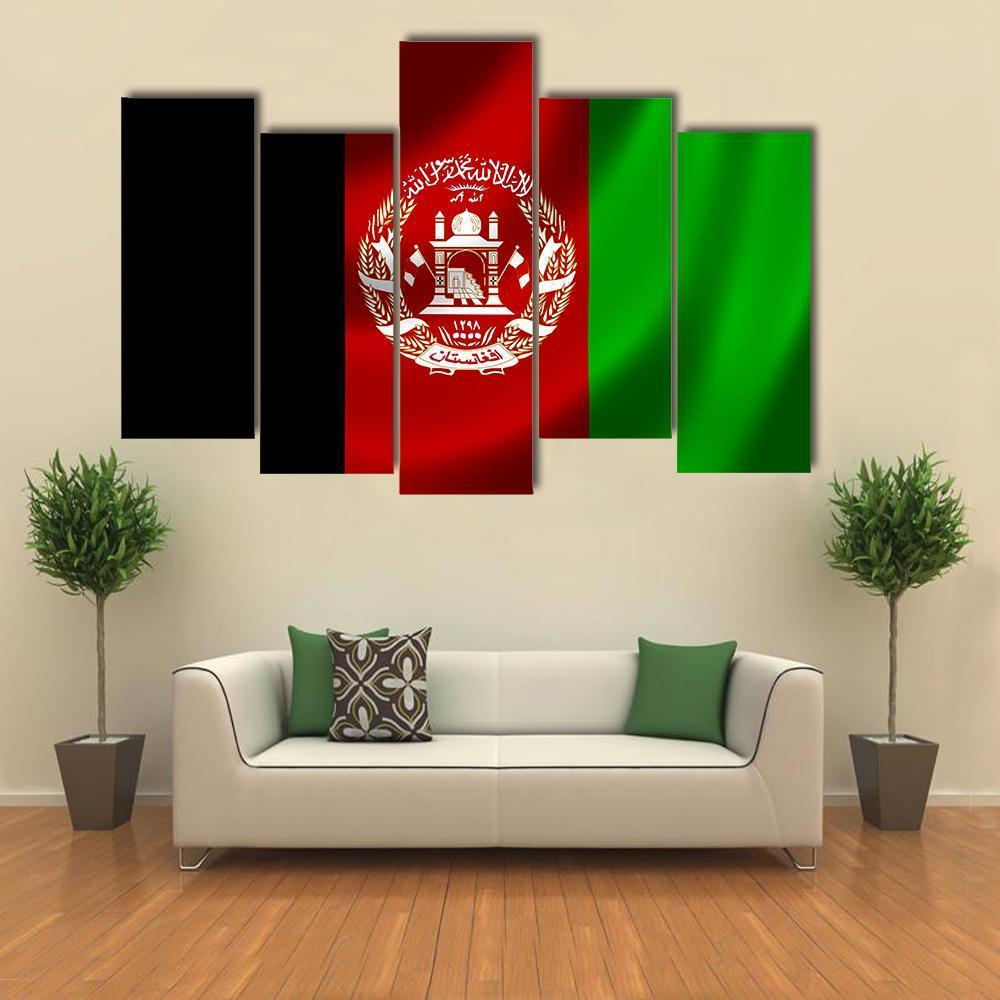 Flag Of Afghanistan Canvas Wall Art-5 Pop-Gallery Wrap-47" x 32"-Tiaracle