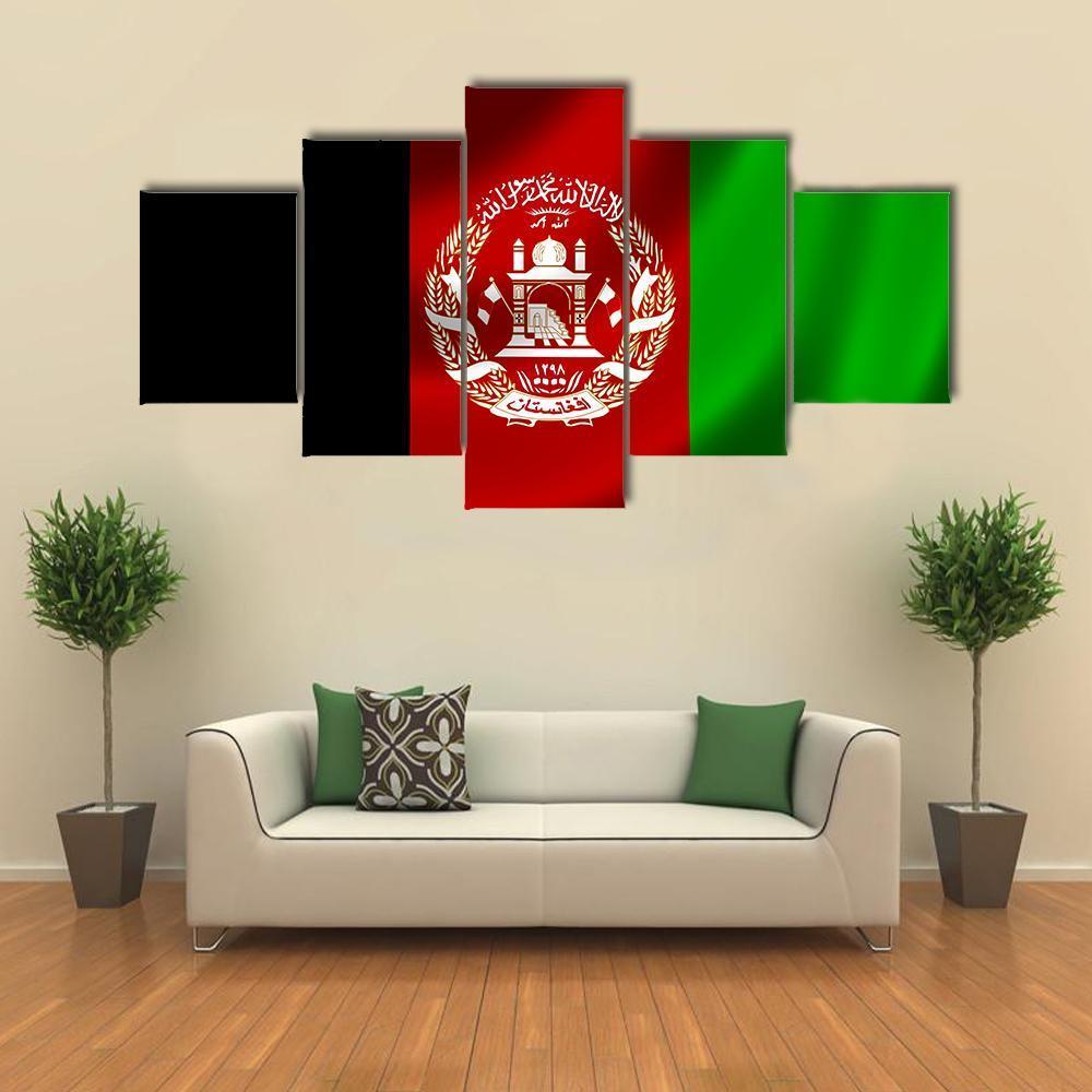 Flag Of Afghanistan Canvas Wall Art-5 Star-Gallery Wrap-62" x 32"-Tiaracle