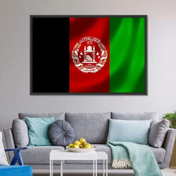 Flag Of Afghanistan Canvas Wall Art-3 Horizontal-Gallery Wrap-25" x 16"-Tiaracle