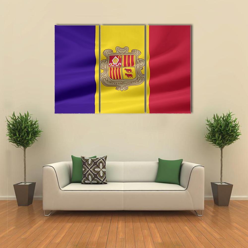 Flag Of Andorra Canvas Wall Art-3 Horizontal-Gallery Wrap-37" x 24"-Tiaracle