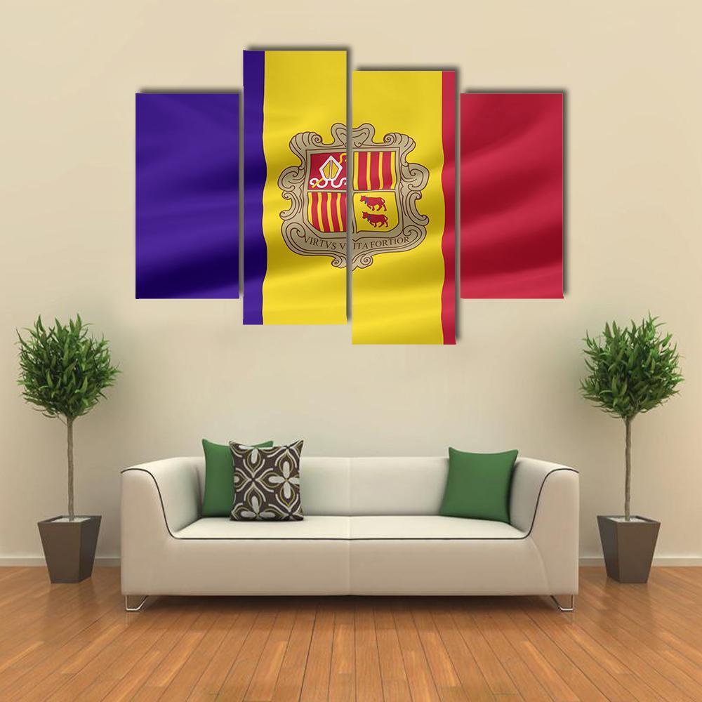 Flag Of Andorra Canvas Wall Art-4 Pop-Gallery Wrap-50" x 32"-Tiaracle