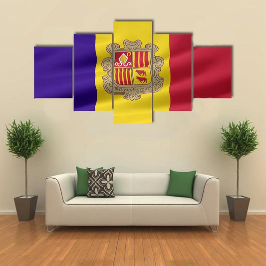 Flag Of Andorra Canvas Wall Art-5 Star-Gallery Wrap-62" x 32"-Tiaracle