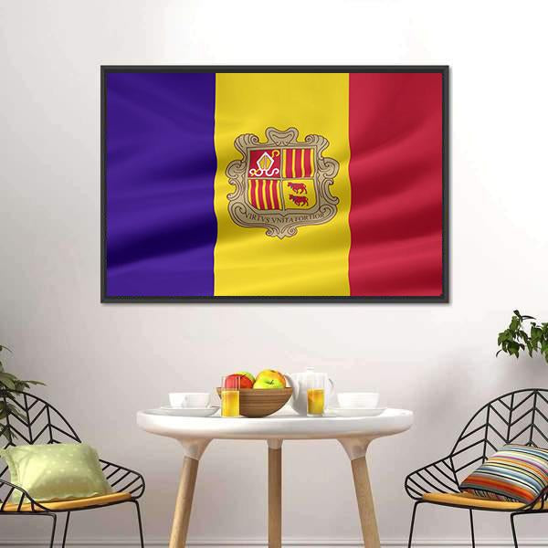 Flag Of Andorra Canvas Wall Art-3 Horizontal-Gallery Wrap-25" x 16"-Tiaracle