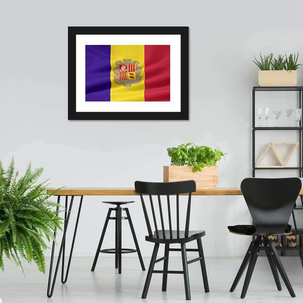 Flag Of Andorra Canvas Wall Art-3 Horizontal-Gallery Wrap-25" x 16"-Tiaracle