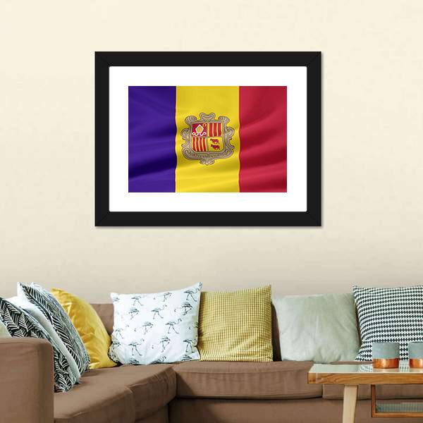 Flag Of Andorra Canvas Wall Art-3 Horizontal-Gallery Wrap-25" x 16"-Tiaracle